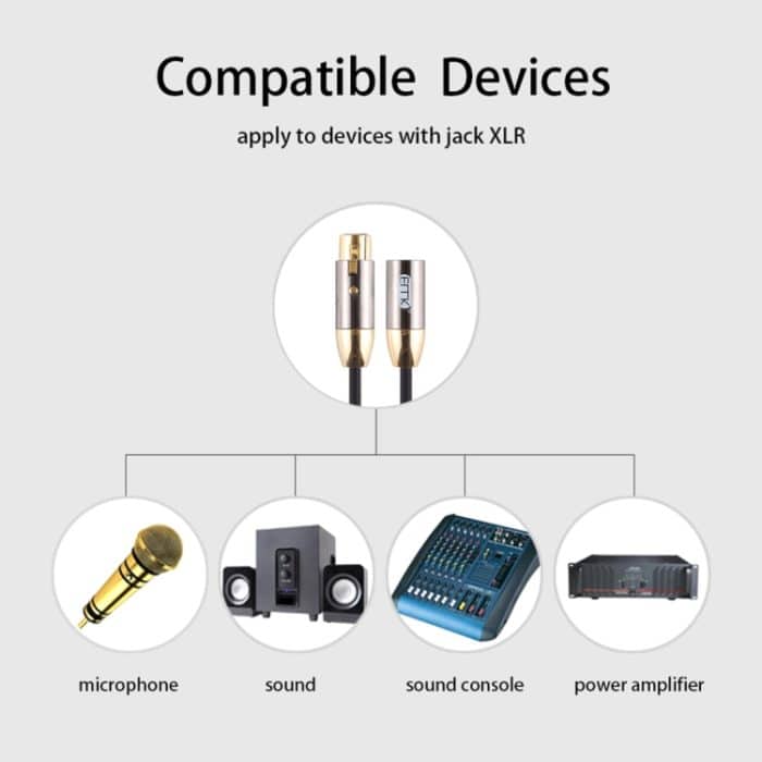 EMK XLR-Stecker auf Buchse, vergoldeter Stecker, Baumwollgeflochtenes Cannon-Audiokabel für XLR-Klinkengeräte, Länge: 1 m – Bild 6