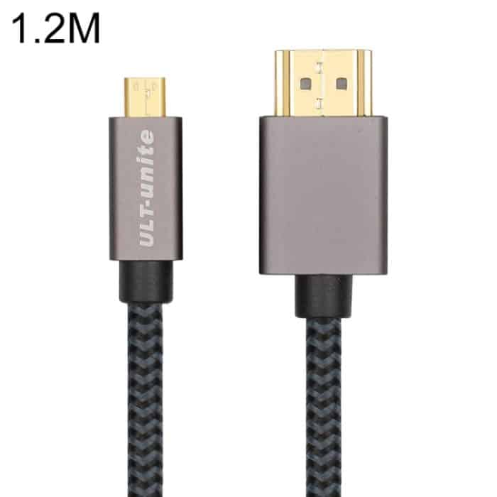 PC1698B.jpg ULT-unite vergoldetes Kopf-HDMI-Stecker auf Micro-HDMI-Stecker, geflochtenes Nylonkabel, Kabellänge: 1,2 m, 1.2m – Bild 1