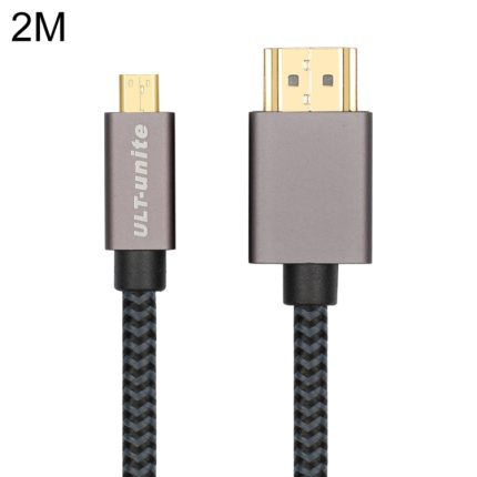 ULT-unite vergoldetes HDMI-Stecker-auf-Micro-HDMI-Stecker-Nylon-geflochtenes Kabel, Kabellänge: 2 m, 2m