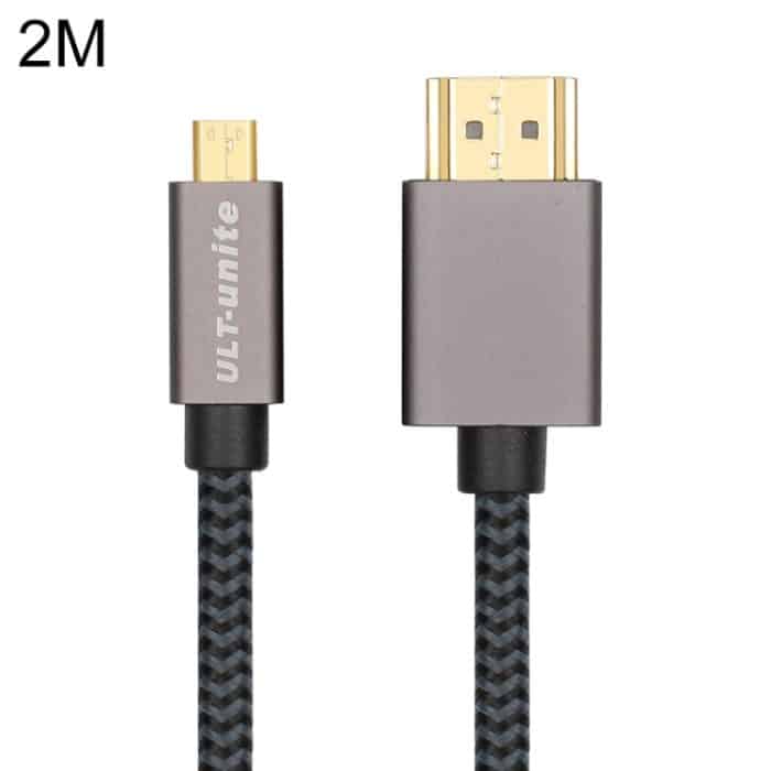 PC1699B.jpg ULT-unite vergoldetes HDMI-Stecker-auf-Micro-HDMI-Stecker-Nylon-geflochtenes Kabel, Kabellänge: 2 m, 2m – Bild 1