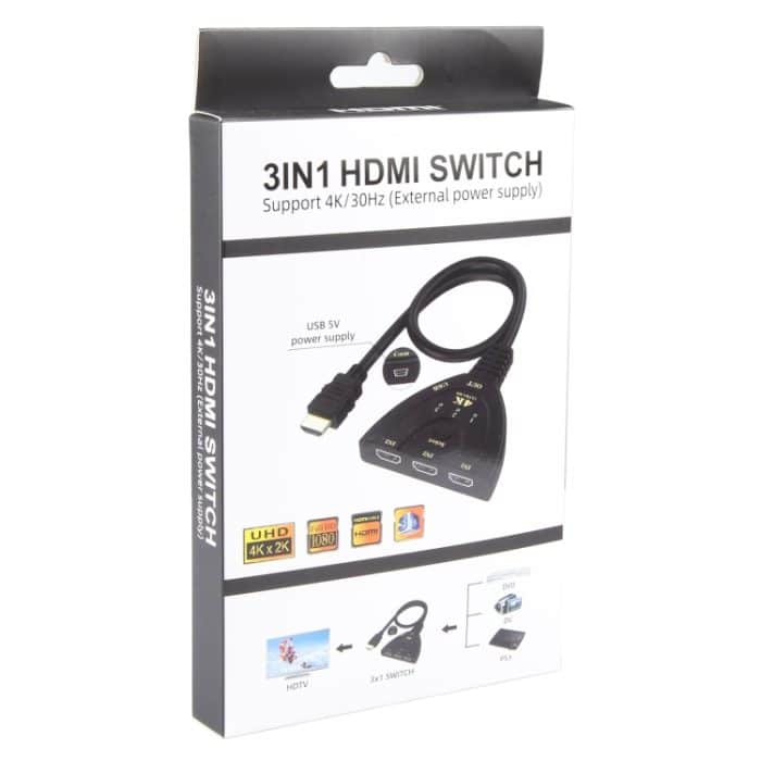 3 x 1 4K 30 Hz HDMI-Umschalter mit Pigtail-HDMI-Kabel, unterstützt externe Stromversorgung – Bild 4