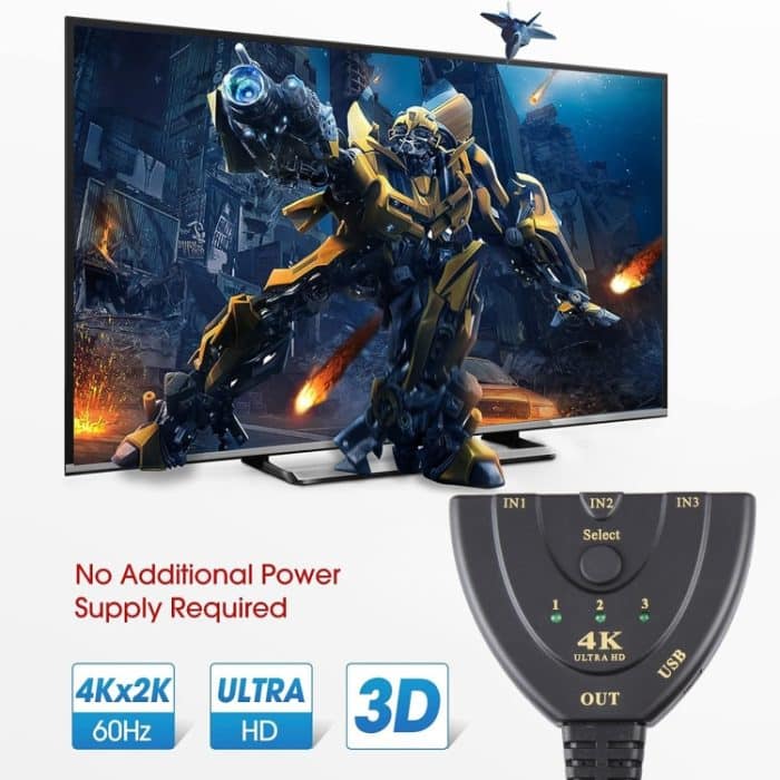 3 x 1 4K 30 Hz HDMI-Umschalter mit Pigtail-HDMI-Kabel, unterstützt externe Stromversorgung – Bild 5