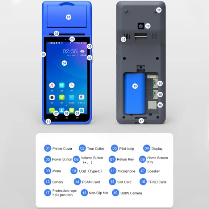 POS-6000 58 mm PDA Handheld 5,5 Zoll Barcode zweidimensionaler Code Android 4G Smart Scan Code Registrierkasse Thermodruckmaschine, 1 GB + 8 GB – Bild 13