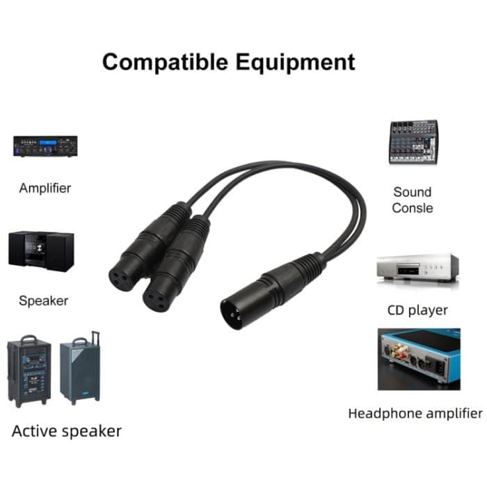 30 cm langes 3-poliges XLR-CANNON-Audio-Stecker-Adapterkabel mit 1 Stecker auf 2 Buchsen für Mikrofon-/Audiogeräte, 1 Male to 2 Female – Bild 4