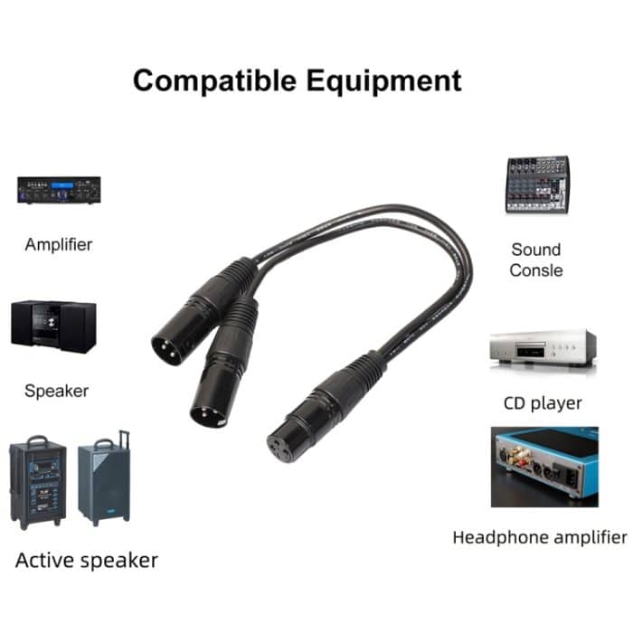 30 cm langes 3-poliges XLR-CANNON-Audio-Stecker-Adapterkabel mit 1 Buchse und 2 Steckern für Mikrofon/Audiogeräte, 1 Female to 2 Male Black – Bild 3