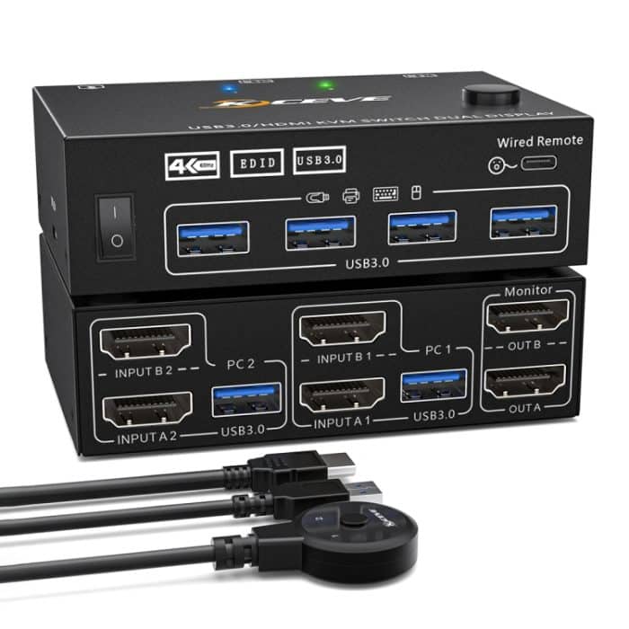 KC-KVM202AS 4K 60 Hz USB3.0 HDMI Dual Display KVM-Umschalter unterstützt EDID Analog Lock Screen – Bild 1