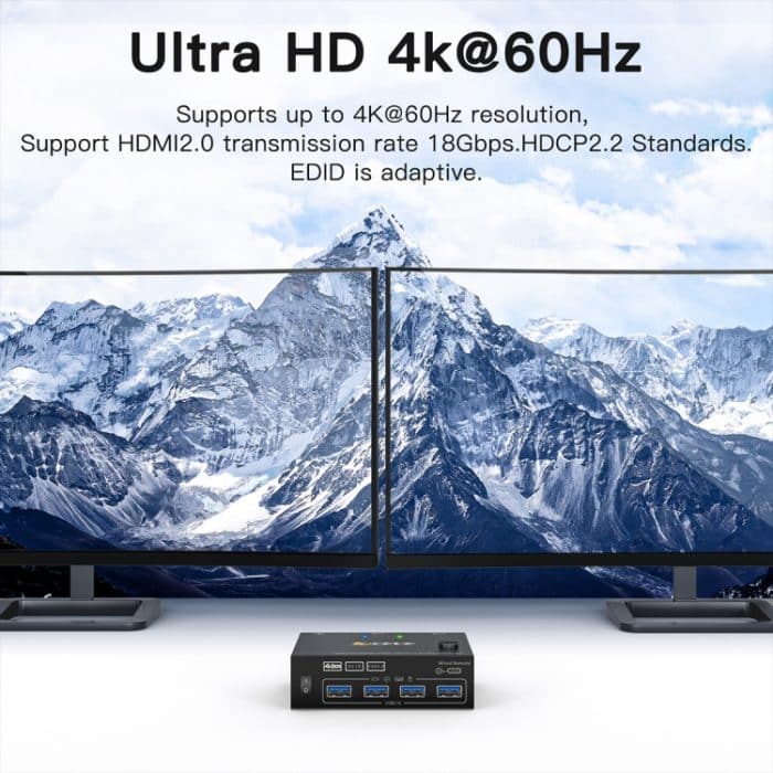 KC-KVM202AS 4K 60 Hz USB3.0 HDMI Dual Display KVM-Umschalter unterstützt EDID Analog Lock Screen – Bild 3