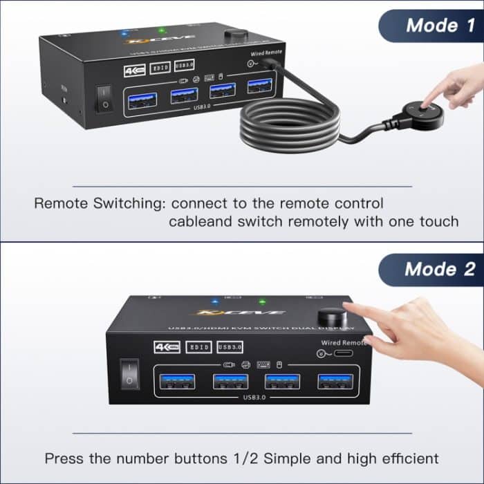 KC-KVM202AS 4K 60 Hz USB3.0 HDMI Dual Display KVM-Umschalter unterstützt EDID Analog Lock Screen – Bild 7