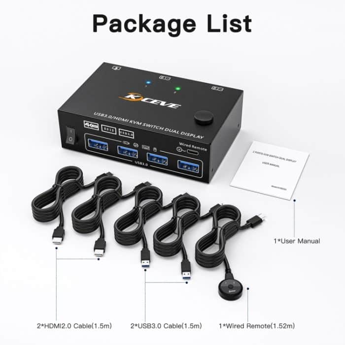 KC-KVM202AS 4K 60 Hz USB3.0 HDMI Dual Display KVM-Umschalter unterstützt EDID Analog Lock Screen – Bild 9