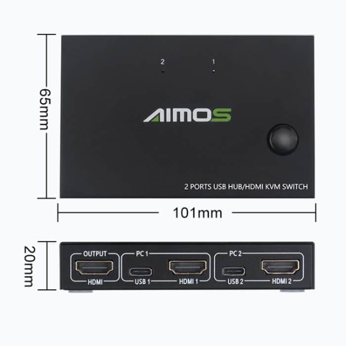 AIMOS AM-KVM201CC 2 Anschlüsse USB HUB HDMI KVM-Switch ohne Verlängerungskabel – Bild 4