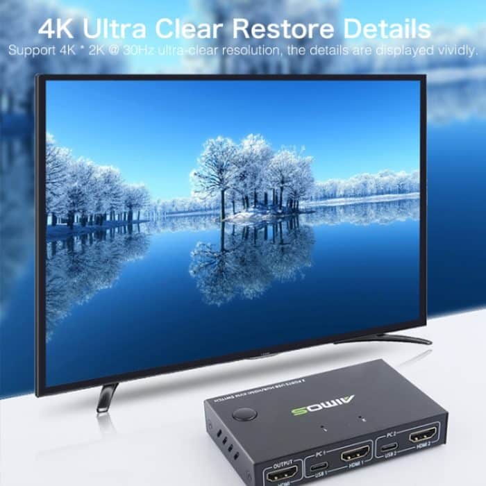 AIMOS AM-KVM201CC 2 Anschlüsse USB HUB HDMI KVM-Switch ohne Verlängerungskabel – Bild 8