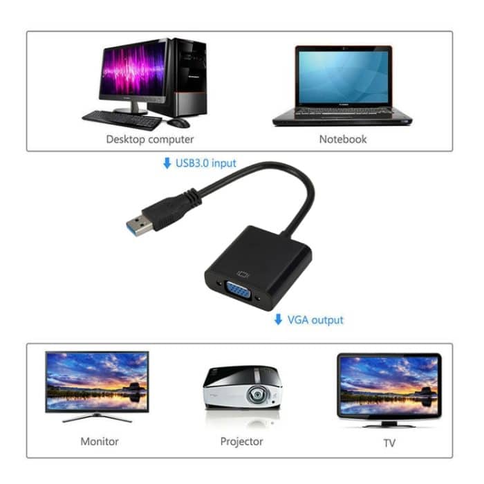 Externes Grafikkarten-Konverterkabel USB3.0 zu VGA, Auflösung: 720P, 720P (Black), 720P (Blue), 720P – Bild 5