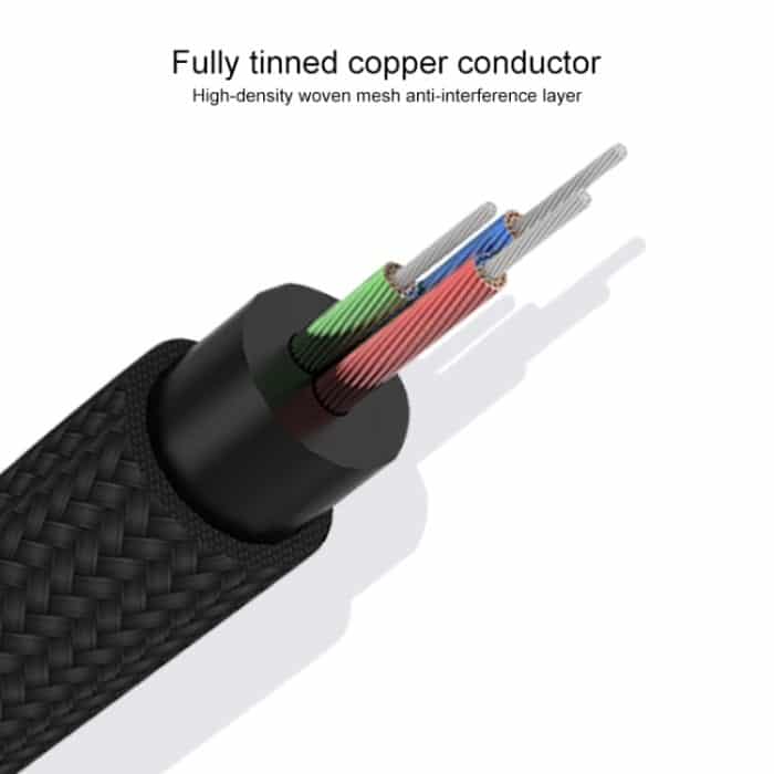 REXLIS 3635 3,5 mm Stecker auf zwei Cinch vergoldeter Stecker Schwarz geflochtenes Audiokabel aus Baumwolle für Cinch-Eingangsschnittstelle Aktivlautsprecher, Länge: 3 m – Bild 4