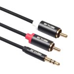 REXLIS 3635 3,5 mm Stecker auf zwei Cinch vergoldeter Stecker Schwarz geflochtenes Audiokabel aus Baumwolle für Cinch-Eingangsschnittstelle Aktiver Lautsprecher, Länge: 10 m – Bild 2