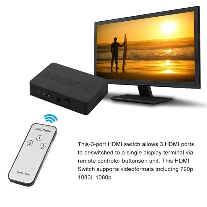 1080P 3 x 1 Ports (3 Ports Eingang x 1 Port Ausgang) HDMI-Switch mit Fernbedienung – Bild 8