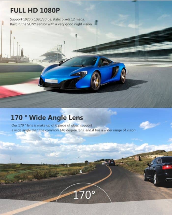 A305 Auto-DVR-Kamera, 2,45 Zoll IPS-Bildschirm, Full HD 1080P, 170-Grad-Weitwinkelansicht, unterstützt Bewegungserkennung/TF-Karte/G-Sensor/WiFi/HDMI, 2.45 inch – Bild 7
