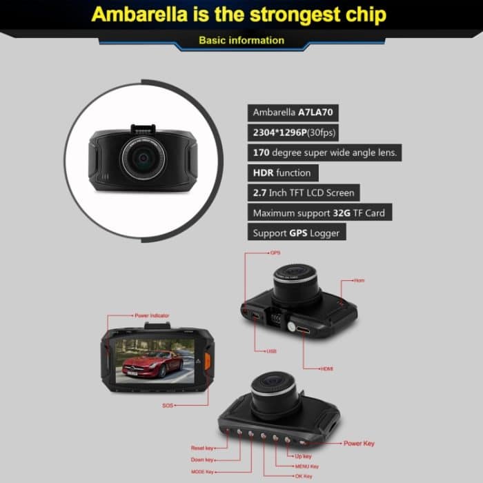 GS90C Auto-DVR-Kamera, 2,7-Zoll-LCD-Bildschirm, HD 2304 x 1296P, 170-Grad-Weitwinkelansicht, unterstützt Bewegungserkennung/TF-Karte/G-Sensor/HDMI, GS90C – Bild 10