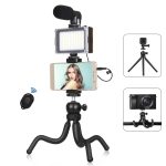 PULUZ 4-in-1-Vlogging-Live-Mini-Octopus-Halterungsset + Studioleuchte + Mikrofon + Telefonklemmen-Sets, 4 in 1 Tripod