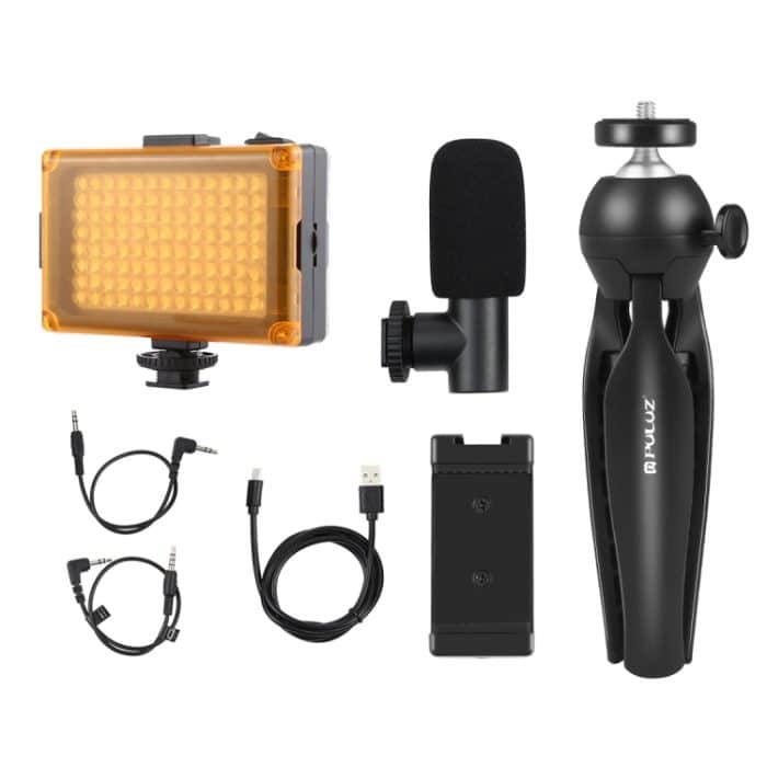 PULUZ Live Broadcast Smartphone-Videolicht-Vlogger-Kits mit Mikrofon + LED-Licht + Stativhalterung + Telefonklemmenhalter, Mic + LED + Tripod + lamp – Bild 7