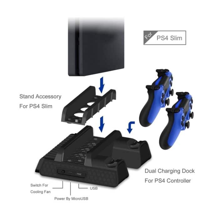 DOBE TP4-882 3-in-1-Spielekonsolen-Lüfter + Spielespeicherplätze + Gamecontroller-Ladestation für Sony PS4 / PS4 Pro / PS4 Slim, For PS4 / PS4 Pro / PS4 Slim – Bild 6