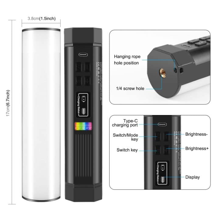 PULUZ 17 cm Foto-Handheld-Vollfarb-RGB-Stablicht, magnetisches LED-Fülllicht – Bild 3