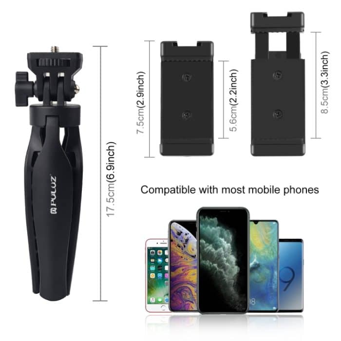 PULUZ Schreibtisch-Stativhalterung aus Kunststoff mit Telefonklemme und verstellbarem Stativkopf für Smartphones, Plastic Tripod+Adjusting Head – Bild 3