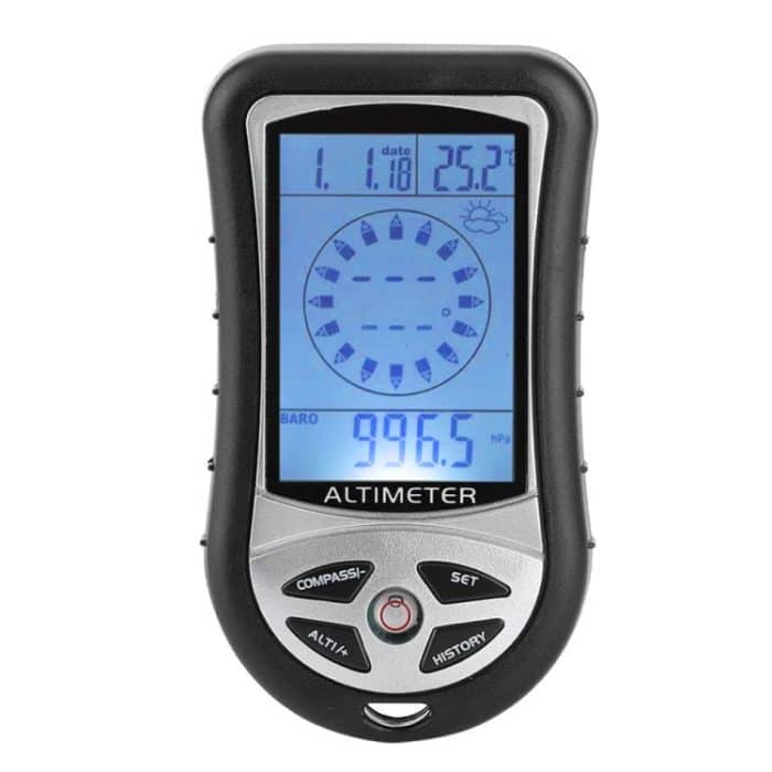 8 in 1 (Höhenmesser + Wetter + Höhe + Kompass + Thermometer + Uhr + Kalender + LED-Hintergrundbeleuchtung) Multifunktions-Kompass für digitale Höhenmesser – Bild 1