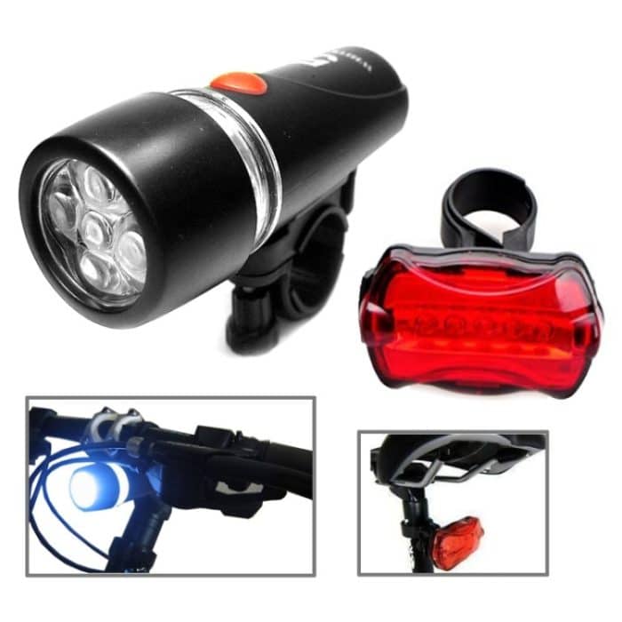 5 LED wasserdichtes Fahrrad Fahrradscheinwerfer + hintere Sicherheitstaschenlampe – Bild 1