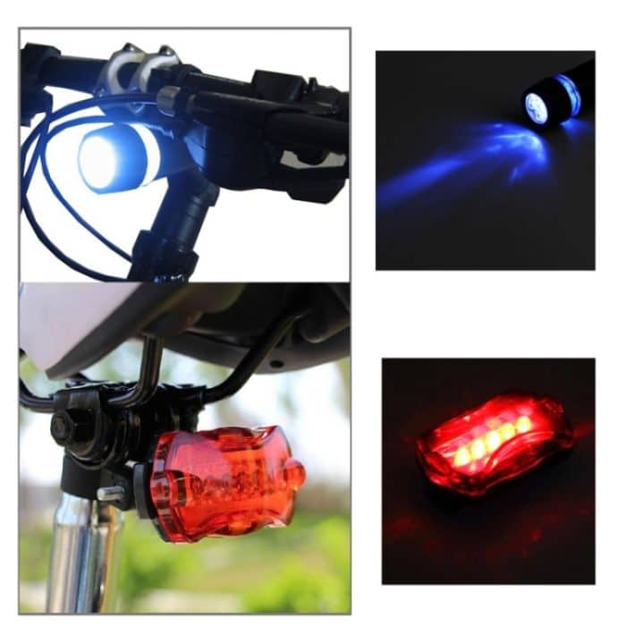 5 LED wasserdichtes Fahrrad Fahrradscheinwerfer + hintere Sicherheitstaschenlampe – Bild 12