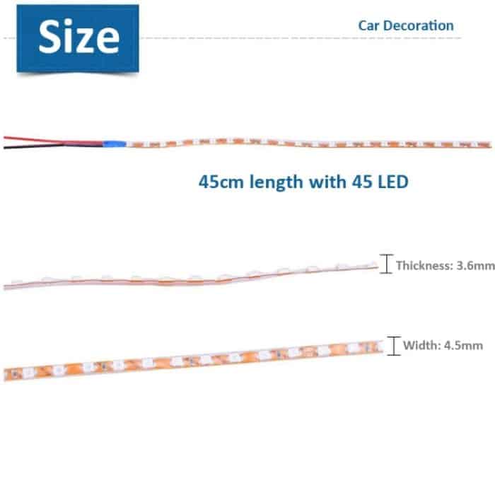 5 Stück, normalerweise eingeschaltet, 45 LEDs, 3528 SMD, wasserdicht, flexibel, Auto-Lichtleiste für Autodekoration, DC 12 V, Länge: 45 cm, 45cm+Dark Blue, 45cm+Green, 45cm+Ice blue, 45cm+Pink, 45cm+Red, 45cm+White, 45cm+Yellow – Bild 4