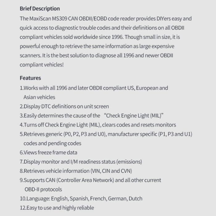 MS309 OBDII/EOBD-Fehlercodeleser – Bild 7