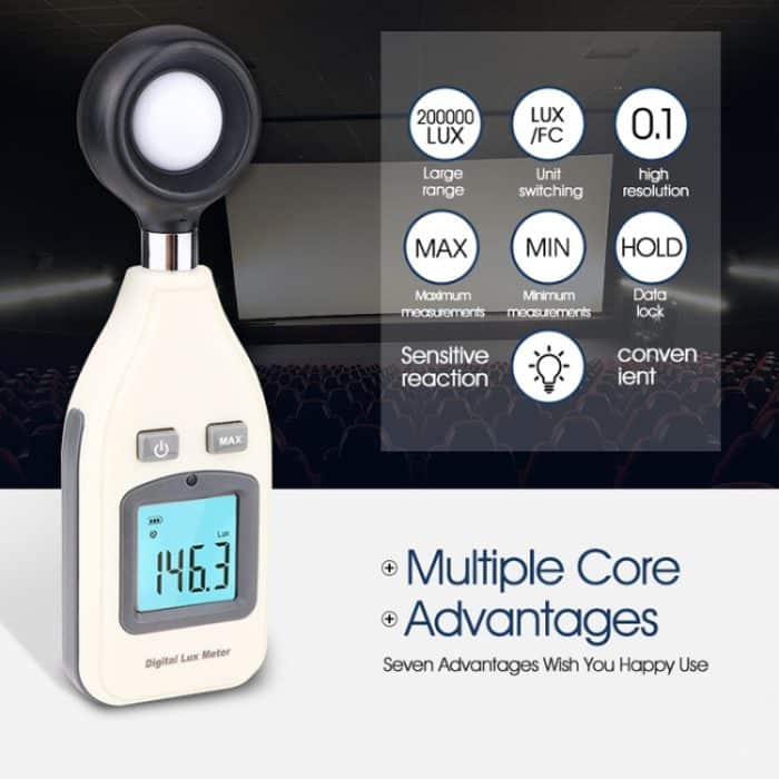 BENETECH Digital Light Lux Meter für Fabrik / Schule / Haus Verschiedene Anlässe, Reichweite: 0-200.000 Lux (GM1010) (Weiß) – Bild 7