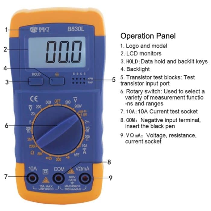BEST BST-B830L 9V LCD-Bildschirmanzeige Digitalmultimeter – Bild 5