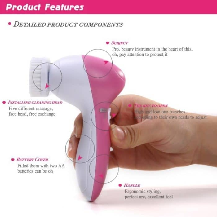5 in 1 Beauty Care Pinsel Massagegerät Scrubber Gesicht Hautpflege Elektrischer Gesichtsreiniger – Bild 9
