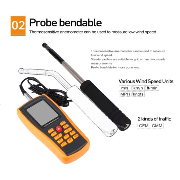 BENETECH GM8903 2,6-Zoll-LCD-Bildschirm Digitaler Heißdraht Windgeschwindigkeit Windtemperatur-Windmesser – Bild 6
