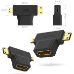 3 in 1 HDMI-Buchse auf Mini-HDMI-Stecker + Micro-HDMI-Steckeradapter (schwarz) – Bild 2