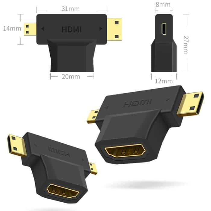 3 in 1 HDMI-Buchse auf Mini-HDMI-Stecker + Micro-HDMI-Steckeradapter (schwarz) – Bild 2