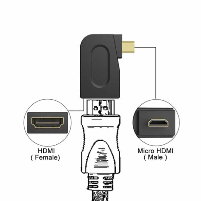 Vergoldeter Micro-HDMI-Stecker auf HDMI 19-polige Buchse mit 90-Grad-Winkel (schwarz) – Bild 6