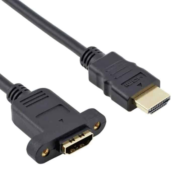30 cm HDMI (Typ A) Stecker auf HDMI (Typ A) Buchse Adapterkabel mit 2 Schraubenlöchern – Bild 1