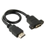 30 cm HDMI (Typ A) Stecker auf HDMI (Typ A) Buchse Adapterkabel mit 2 Schraubenlöchern – Bild 2