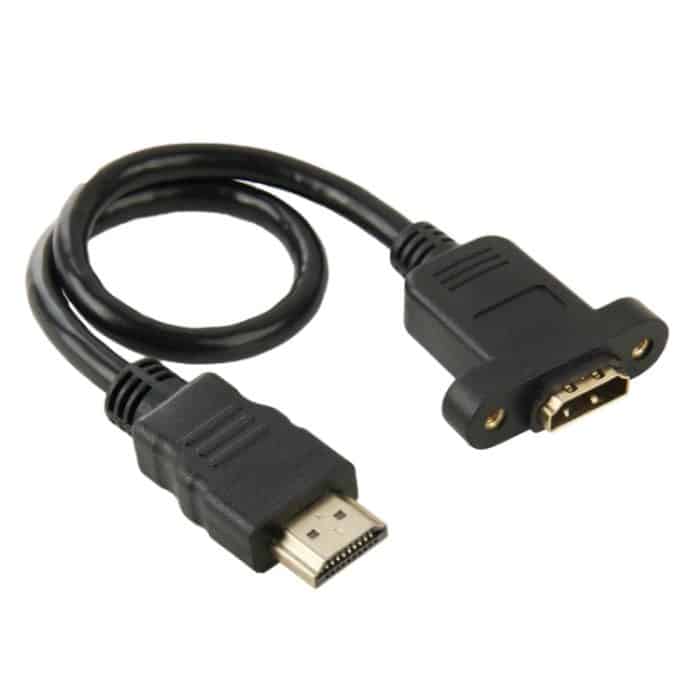 30 cm HDMI (Typ A) Stecker auf HDMI (Typ A) Buchse Adapterkabel mit 2 Schraubenlöchern – Bild 2