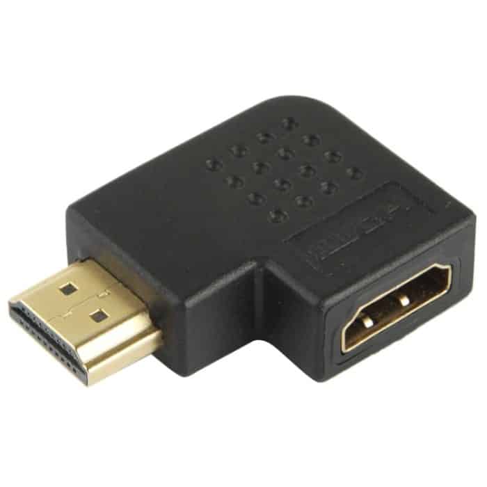 S-HDMI-0372A.jpg Vergoldeter HDMI-19-Pin-Stecker auf HDMI-19-Pin-Buchse-Adapter mit 90-Grad-Winkel, HDMI Male to Female – Bild 1