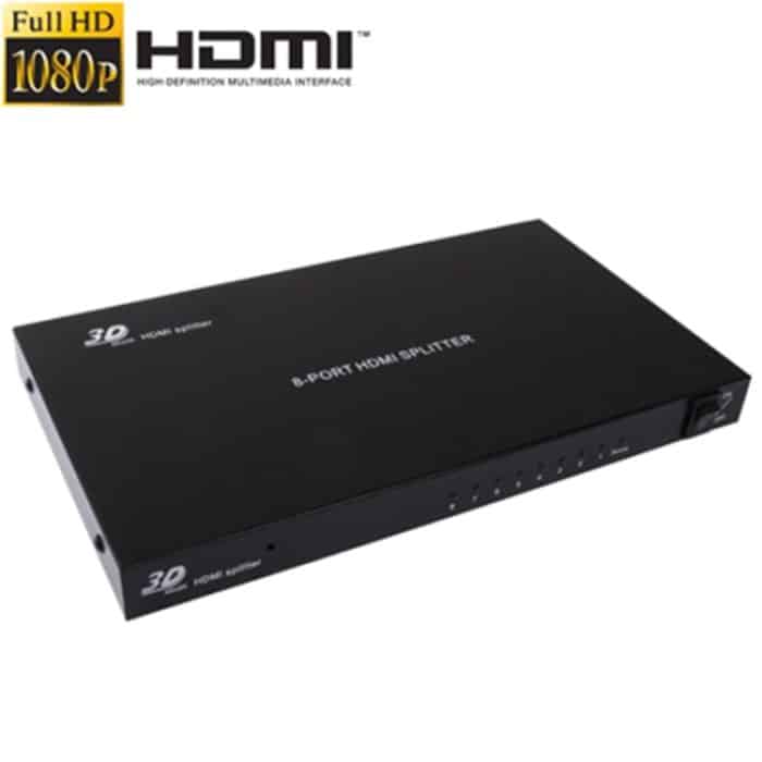 1 x 8 Full HD 1080P HDMI-Splitter mit Schalter, Version V1.4, Unterstützung 3D & 4K x 2K (Schwarz) – Bild 1