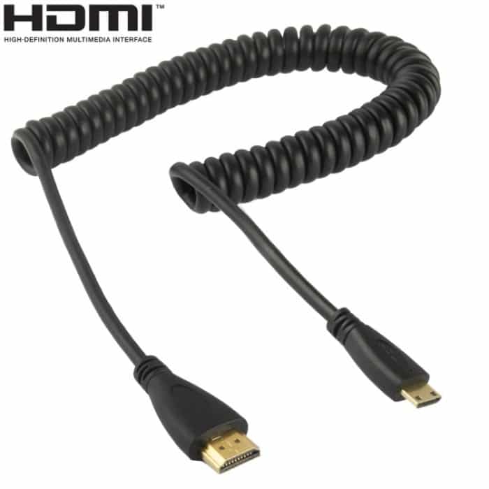 1.4 Version, vergoldetes Mini-HDMI-Stecker-zu-HDMI-Stecker-Spiralkabel, Unterstützung 3D / Ethernet, Länge: 60 cm (kann bis zu 2 m verlängert werden) – Bild 1