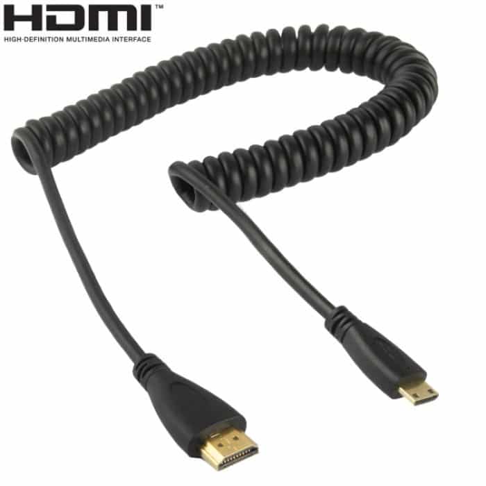 1.4 Version, vergoldetes Mini-HDMI-Stecker-zu-HDMI-Stecker-Spiralkabel, Unterstützung 3D / Ethernet, Länge: 60 cm (kann bis zu 2 m verlängert werden) – Bild 2