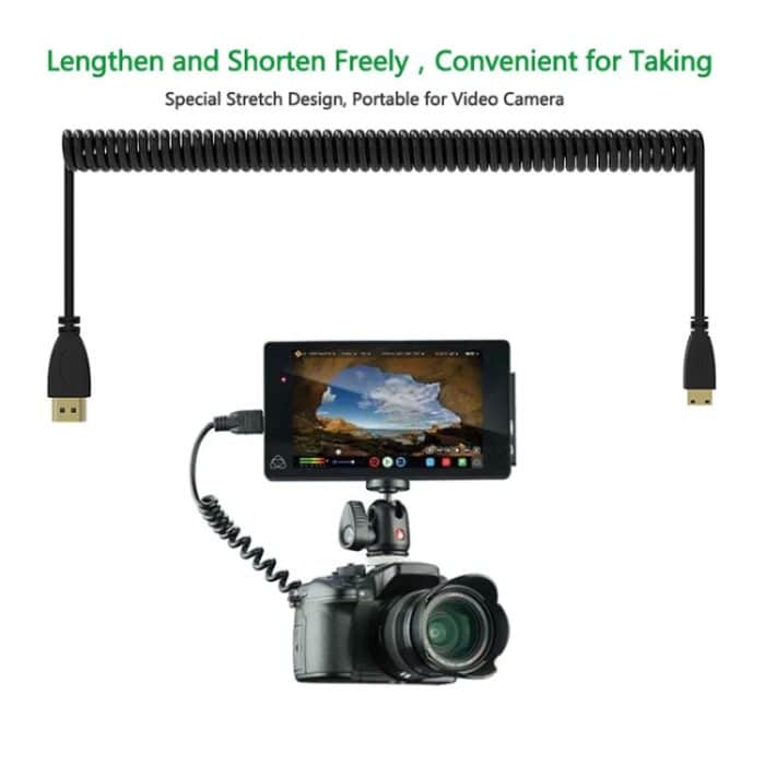 1.4 Version, vergoldetes Mini-HDMI-Stecker-zu-HDMI-Stecker-Spiralkabel, Unterstützung 3D / Ethernet, Länge: 60 cm (kann bis zu 2 m verlängert werden) – Bild 7