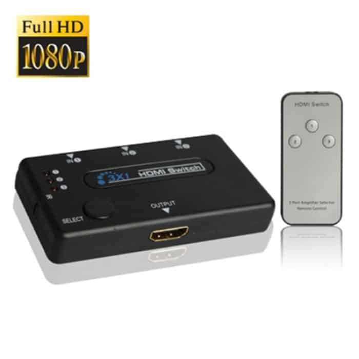 S-HDMI-3021.jpg 1080P HDMI-Schalter mit 3-Port-Verstärker, Version 1.3, mit Fernbedienung (schwarz) – Bild 1