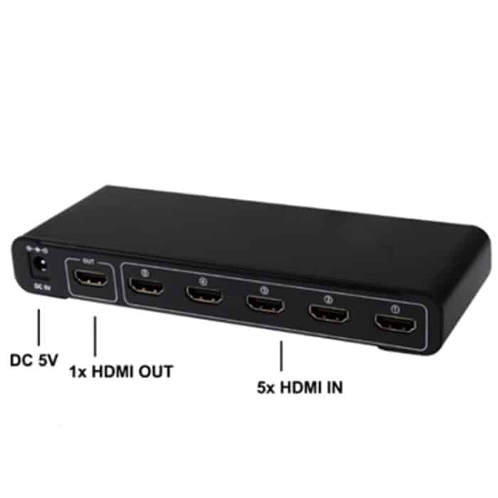 5 Ports Full HD 1080P HDMI-Switch mit Switch und Fernbedienung, Version 1.3 (5 Ports HDMI-Eingang, 1 Port HDMI-Ausgang) (schwarz) – Bild 3