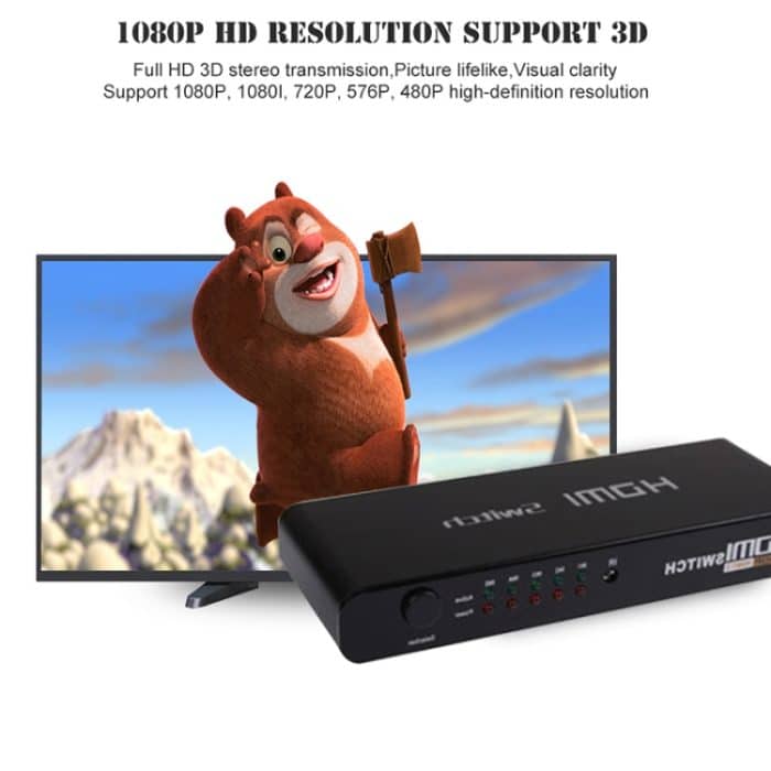 5 Ports Full HD 1080P HDMI-Switch mit Switch und Fernbedienung, Version 1.3 (5 Ports HDMI-Eingang, 1 Port HDMI-Ausgang) (schwarz) – Bild 6