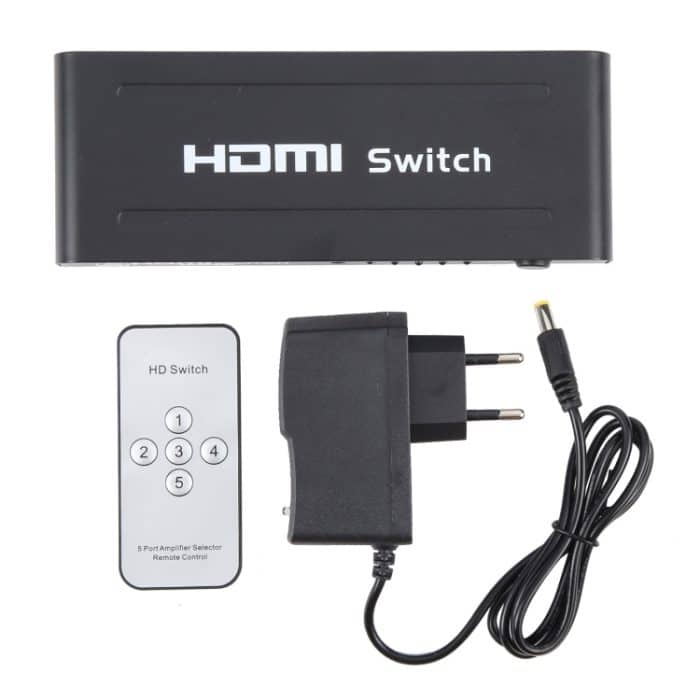 Full HD 1080P HDMI-Schalter mit 5 Anschlüssen, Fernbedienung und LED-Anzeige (schwarz) – Bild 5